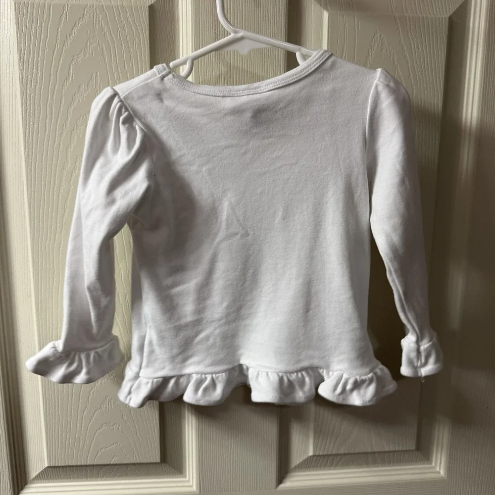 Blanke Boutique Girls 2T White Long Sleeve Christmas‎ Tree Ruffle Shirt